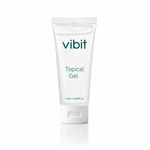 A 50ml squeeze tube of vibit Topical Gel, featuring a white body with dark teal text, centered on a clean white background with a subtle reflection below.