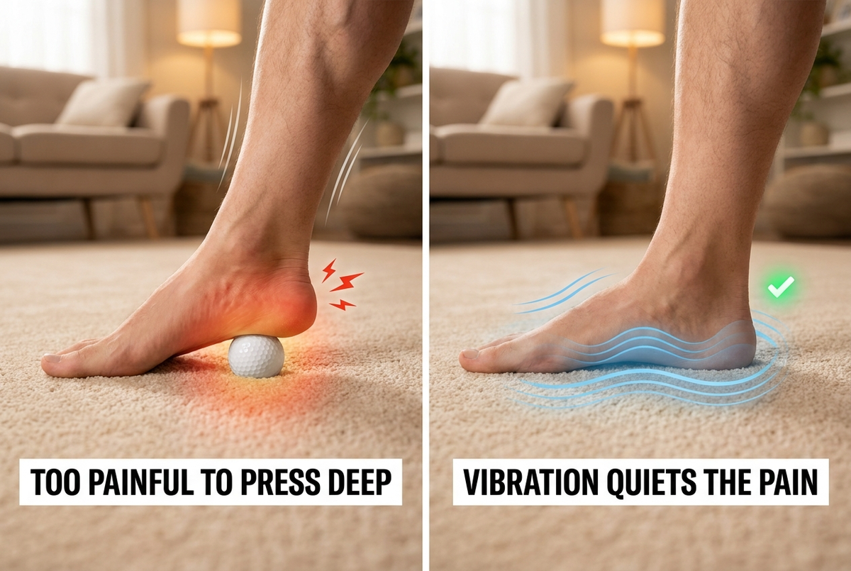 Too painful to press deep on a golf ball vs vibration quiets the pain
